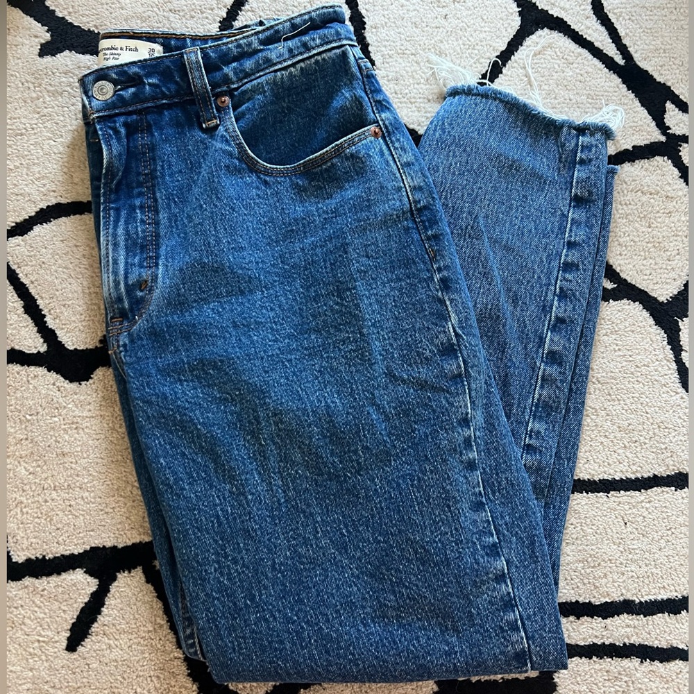 Abercrombie Curve Love skinny high rise frayed hem medium wash  - 30